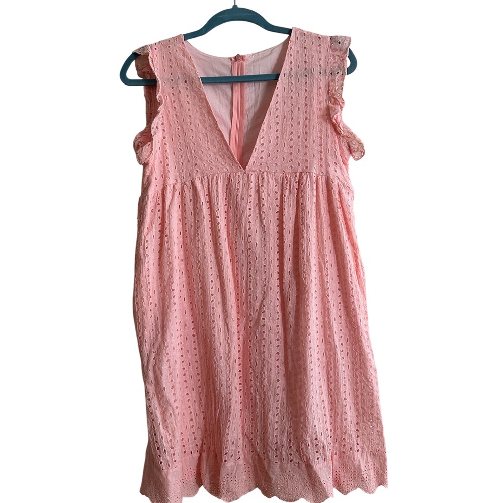 Pink Sleeveless Eyelet Romper Dress